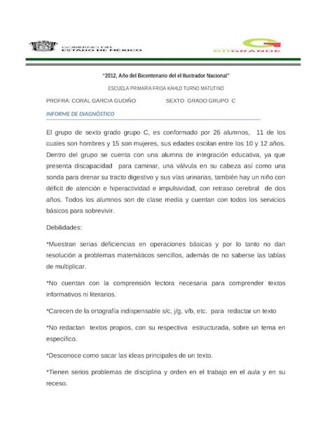 Docx Informe De DiagnÓstico De Sexto Grado Grupo C 2013 Dokumentips