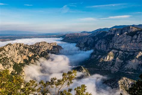 Mist Hanging Over Verdon Gorge Gorges Du Verdon In French Alps