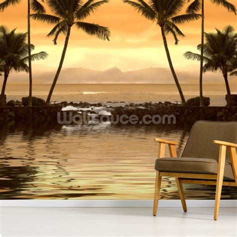 Tropical Sunset Wallpaper Mural Wallsauce Us