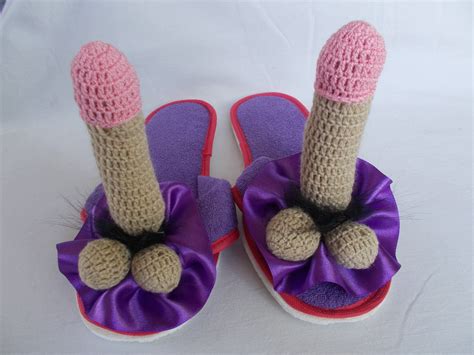 Funny Slippers With Crochet Penis Sexy T Bachelor Groom Etsy
