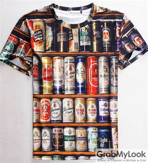 Vintage Bar 3d Beer Cans Men Short Sleeves T Shirt Prints T Shirts Mannen