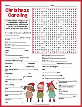 These worksheets contain a number of different activities using a dedicated set of vocabulary words related to the christmas season, including word search, fill in the blanks, scrambled words, word. Christmas Carols Activity - Word Search FUN by Puzzles to ...