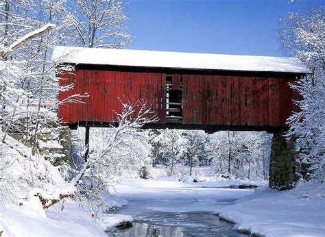 Old Covered Bridge In The Winter Northfield Falls Vermont State