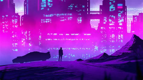 Synthwave Purple City Abstract Neon Kde Plasma Wallpaper Kde Store