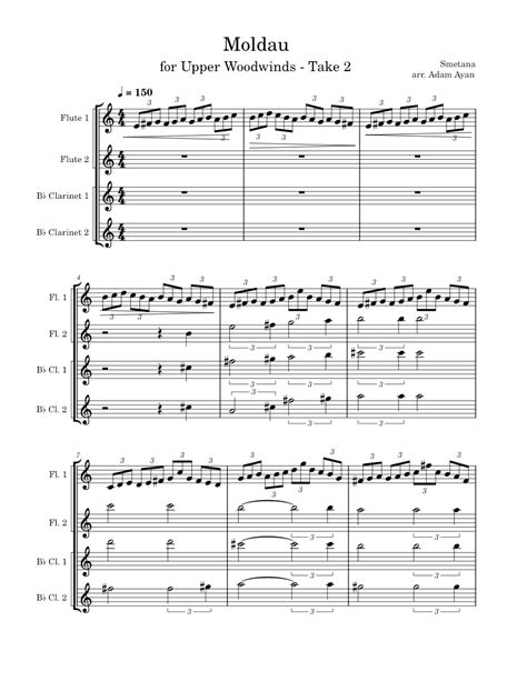 Moldau S Sheet Music For Flute Clarinet In B Flat Woodwind Ensemble
