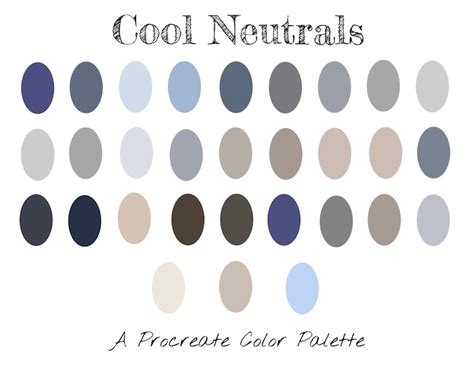 Procreate Cool Neutral Color Palette Color Swatches Etsy