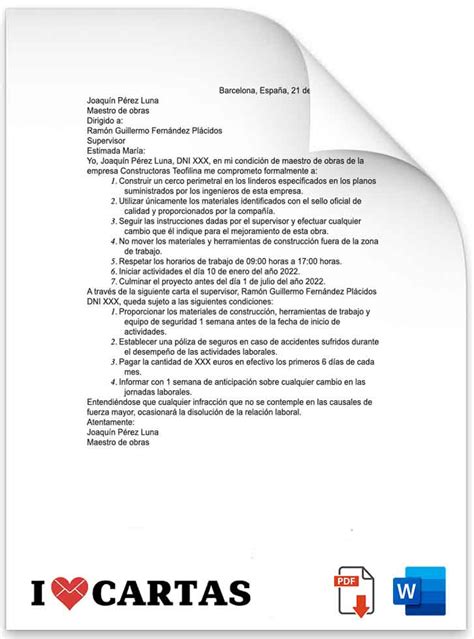 Carta De Compromiso Laboral Descargar Word Y PDF Gratis
