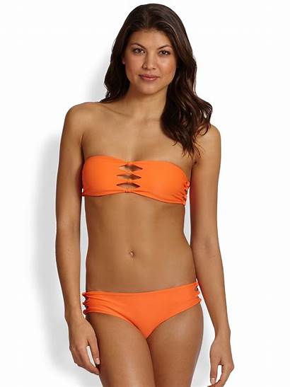Bikini Bandeau Knotted Cutout Swimwear Orange Mikoh