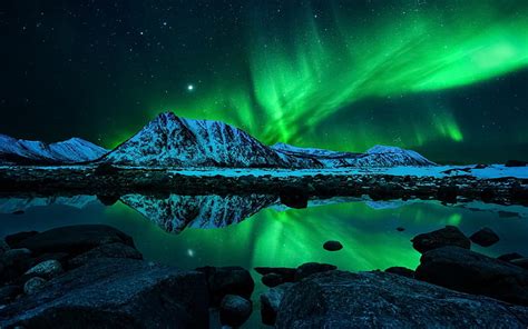 Hd Wallpaper Norway Winter Lake Northern Lights 4k Ultra Hd Blue Sky