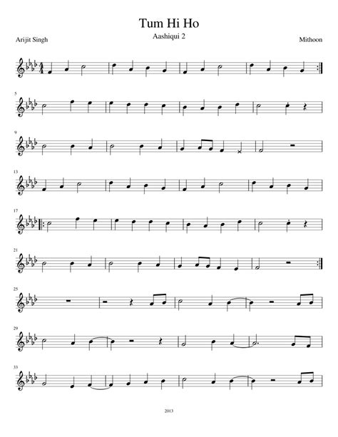 Tum Hi Ho Sheet Music For Flute Solo