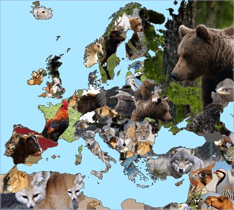 Map Of European And Surrounding National Animals Europe