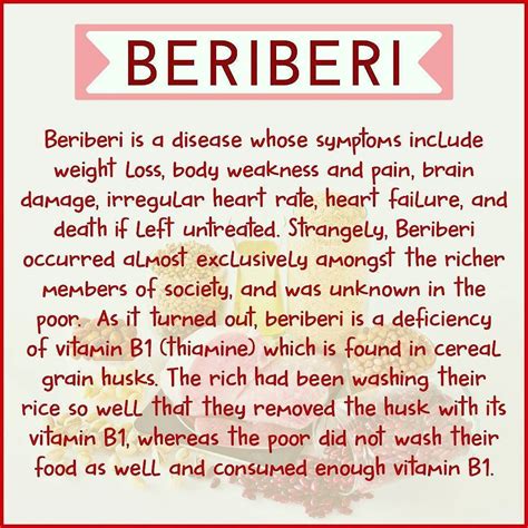 Vitamin Deficiency Support On Instagram “beriberi Is A Disease Caused