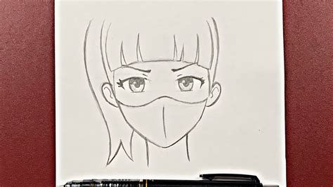 Easy Anime Drawing How To Draw Anime Girl Wearing A Mask Easy Step By