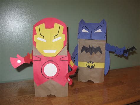 Iron Man And Batman Brown Paper Bag And Construction Paper Puppets My