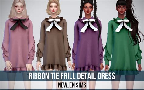 Newen Sims4 Ribbon Tie Frill Detail Dress Dress Newen092