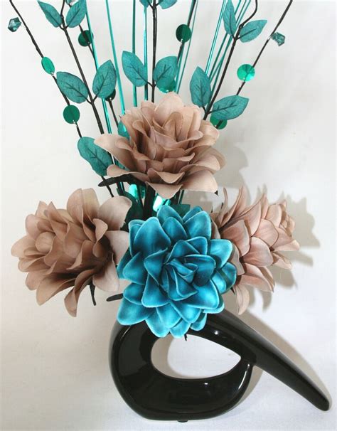 Great prices and selection of faux plants. Artificial Silk Flower Arrangement Teal & Mink Flowers in ...