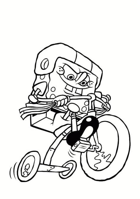 SpongeBob on Tricycle Coloring Page - Free Printable Coloring Pages for