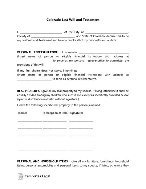 Colorado Last Will And Testament Templates Free Word Pdf Odt