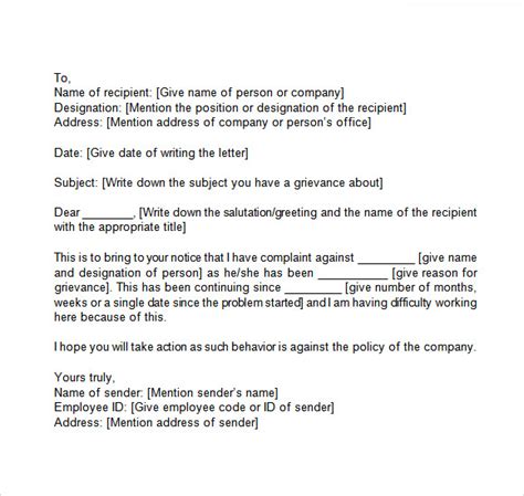 sample grievance letter templates   ms word