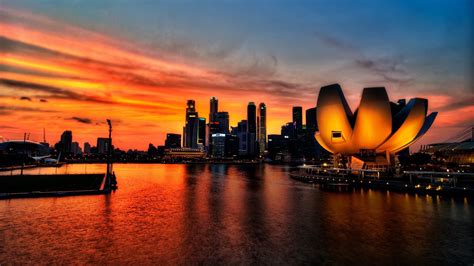 Wallpaper Sunset City Cityscape Night Singapore Reflection Sky