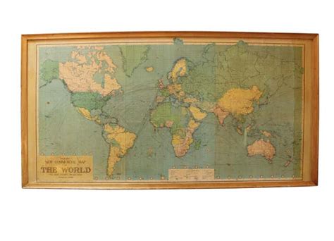 Large Framed World Map At 1stdibs