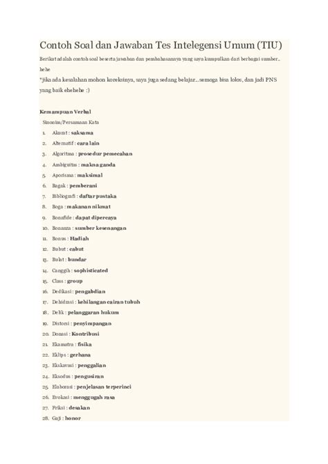 (PDF) Contoh Soal dan Jawaban Tes Intelegensi Umum (TIU | syarifah