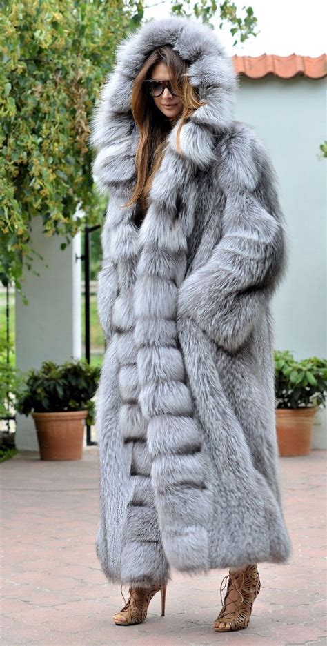 Platinum Fox Long Fur Coat Hood Class Chinchilla Sable Jacket Mink