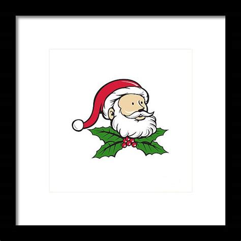 Santa Claus Father Head Christmas Holly Cartoon Framed Print By