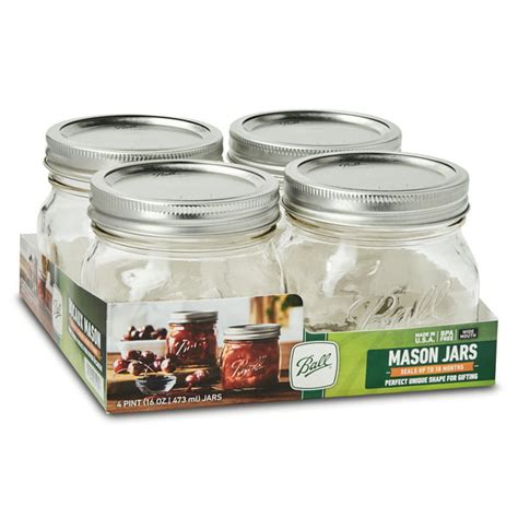 Ball Glass Mason Jars With Lids And Bands Wide Mouth 16 Oz 4 Count