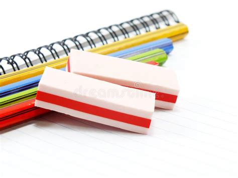 Eraser With Notebook And Pencil Stock Image Image Of Concept Pink