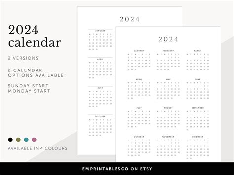 2024 Calendar 2024 Wall Calendar 2024 Desk Calendar 2024 Etsy Denmark