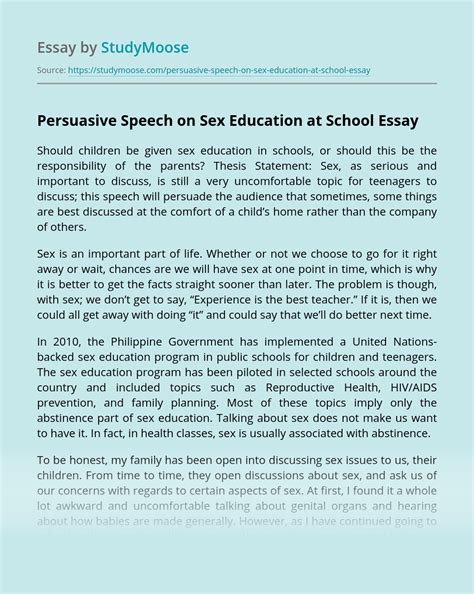 Persuasive Speech On Sex Education At School Free Essay Example