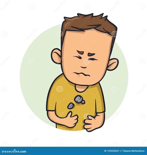 Young Man Feeling Heavy In His Chest Difficulty To Breathe Cartoon