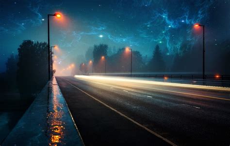 Wallpaper Road Space Light Landscape Lights Rain The