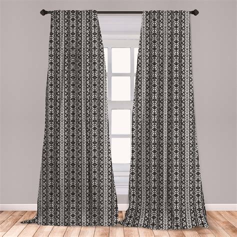 Retro Curtains 2 Panels Set Boho Pattern In Black And White With