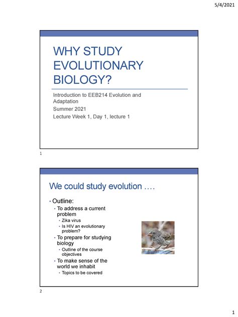 1 Why Study Evolutionary Biology Why Study Evolutionary Biology