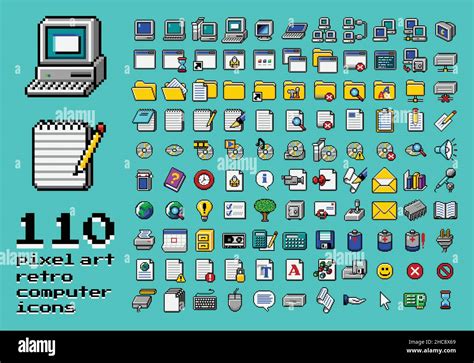 Retro Computer Interface Elements Set Old Pc Ui Icon Assets For