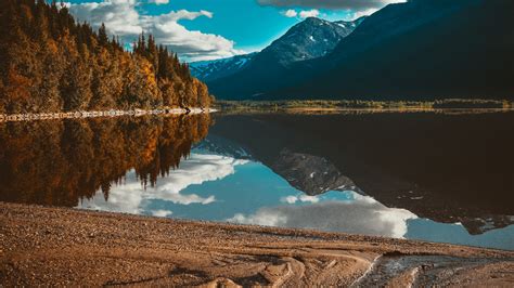 Download 1366x768 Wallpaper Lake Nature Trees Mountains Reflections