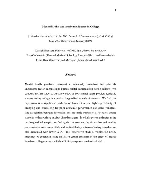 Pdf Mental Health And Academic Success In College