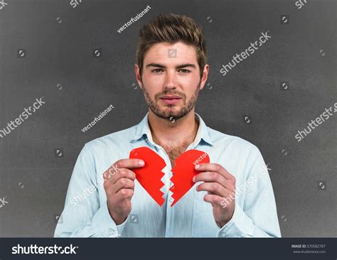 Portrait Depressed Man Holding Broken Heart Stock Photo 570582787
