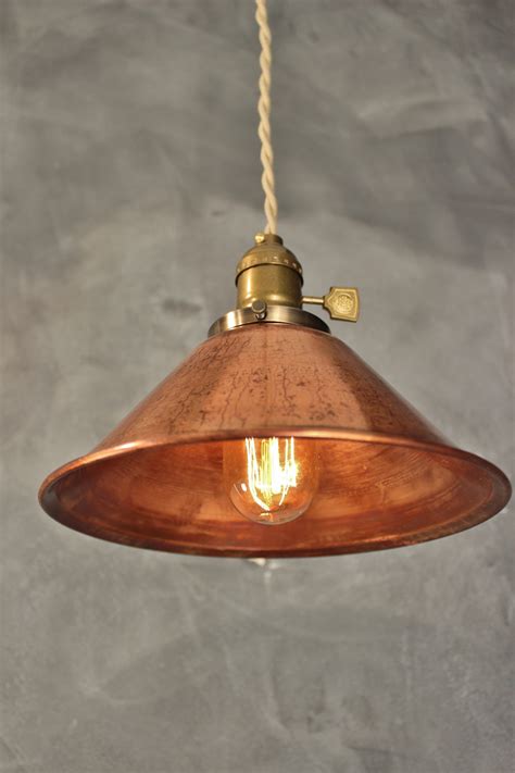 Industrial Pendant Lamp W Weathered Copper Lamp Shade Vintage