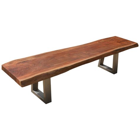 The long sides have a natural edge. Natural Edge Acacia Wood & Steel 77" Bench