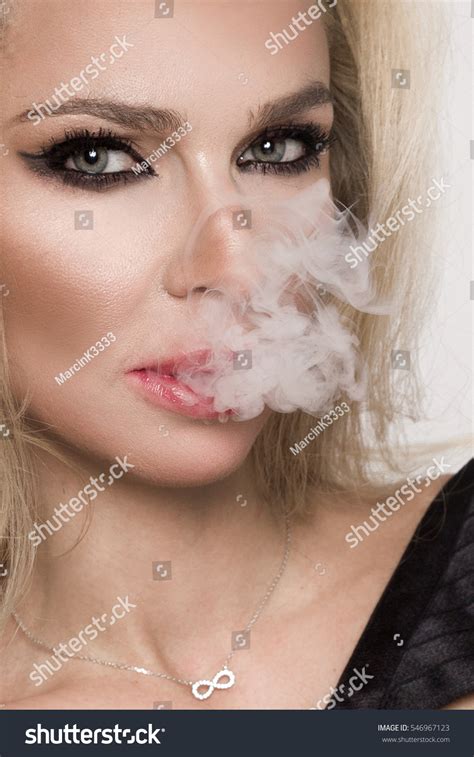 Sensual Woman Smokes Cigarette Erotic Concept Stock Photo 546967123