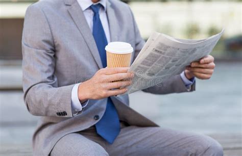 Close Up Of Businessman Reading Newspaper Stock Photo Image Of Banker