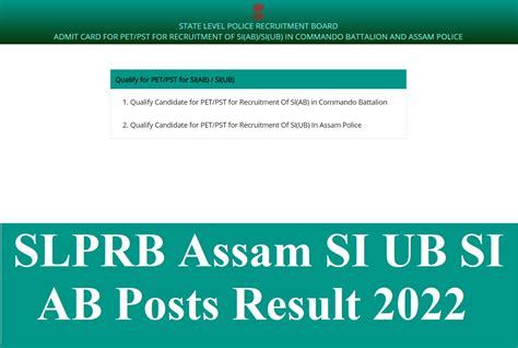 Assam Police SI Result 2022 Out Slprb Sub Inspector AB UB Cut Off Marks