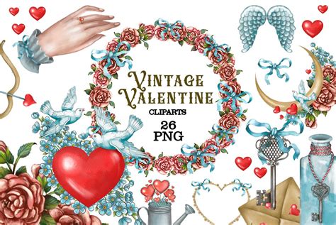 Vintage Valentine Clipart Design Cuts