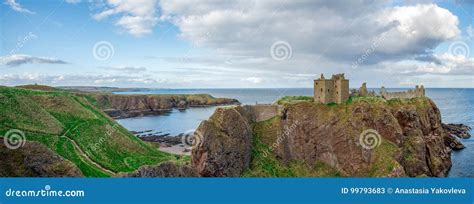 Panorama Of Dunnottar Castle And North Sea Coast Scotland Stock Image