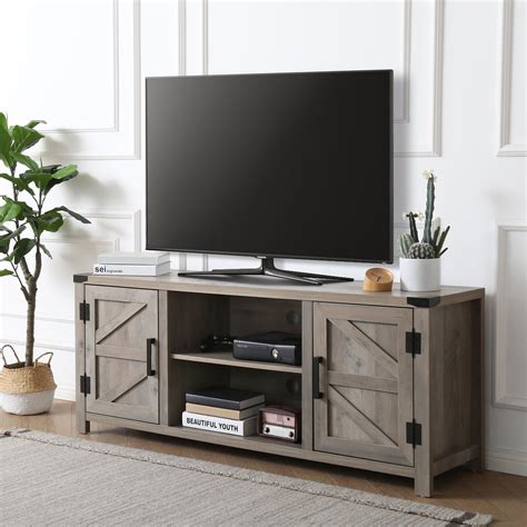 Fitueyes Farmhouse Barn Door Wood Tv Stands For 70 Flat Screen Media