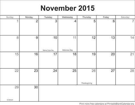 November 2015 Printable Calendar - Printable Blank Calendar.org