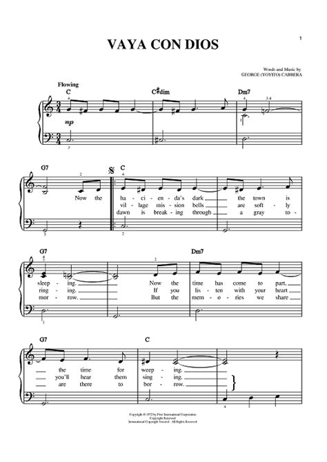 Vaya Con Dios Sheet Music By George Yoyito Cabrera For Easy Piano Sheet Music Now